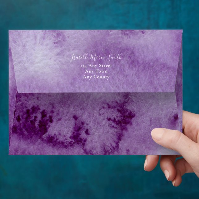 Elegant Purple Hues Color Wash Wedding Invite Envelope (Hand)