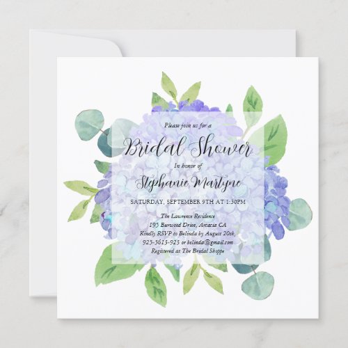Elegant Purple Hydrangea Eucalyptus Bridal Shower Invitation