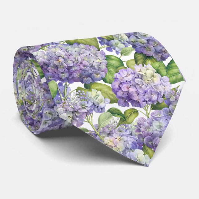 Elegant Purple Hydrangea Floral Pattern Wedding Neck Tie (Rolled)