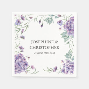 Elegant Purple Hydrangea Floral Wedding Napkins