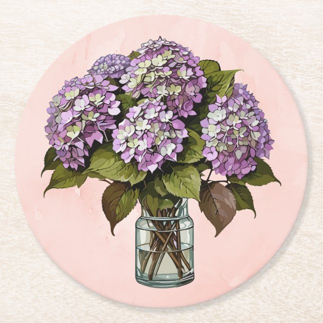 Elegant Purple Hydrangea Flower Paper Coaster (Front)
