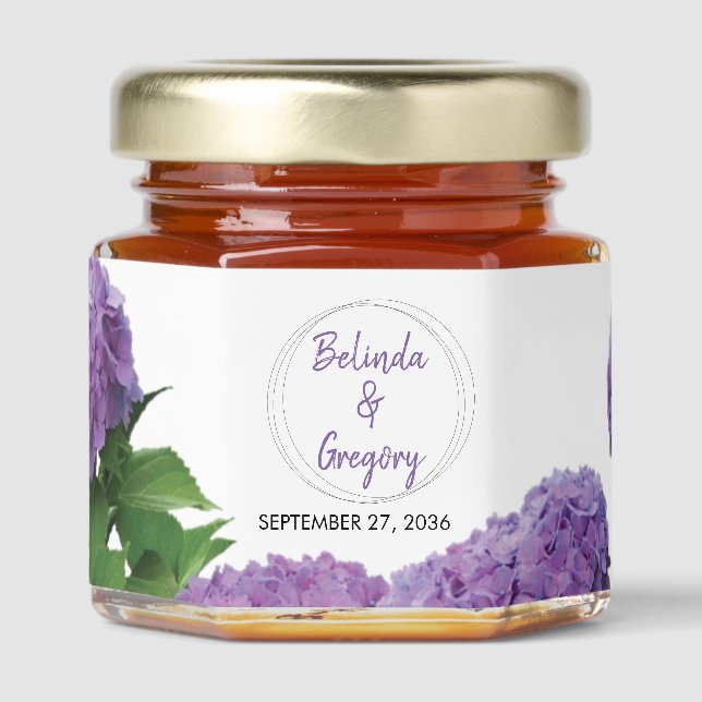 Elegant Purple Hydrangea Wedding Honey Jar Favors (Front)