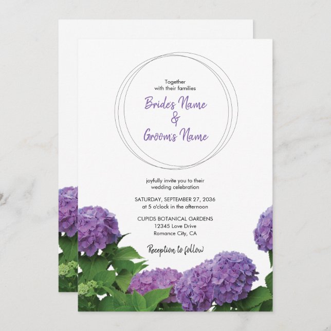 Elegant Purple Hydrangea Wedding Invitations (Front/Back)