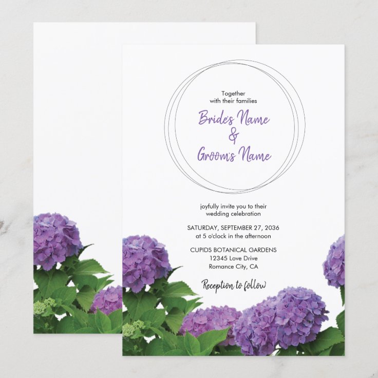 Elegant Purple Hydrangea Wedding Invitations | Zazzle