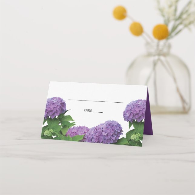 Elegant Purple Hydrangea Wedding Place Card (Front)