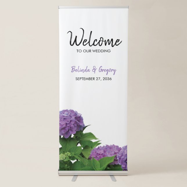 Elegant Purple Hydrangea Wedding Retractable Banner (Front)