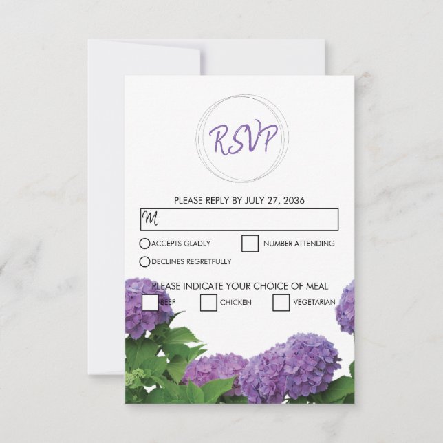 Elegant Purple Hydrangea Wedding RSVP Cards (Front)