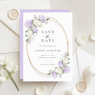 Elegant Purple Hydrangea Wedding Save the Date Invitation