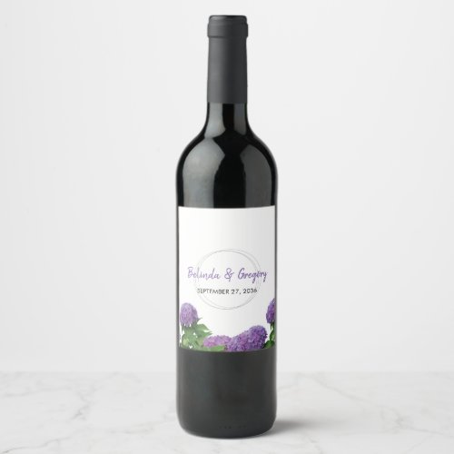 Elegant Purple Hydrangea Wedding Wine Label