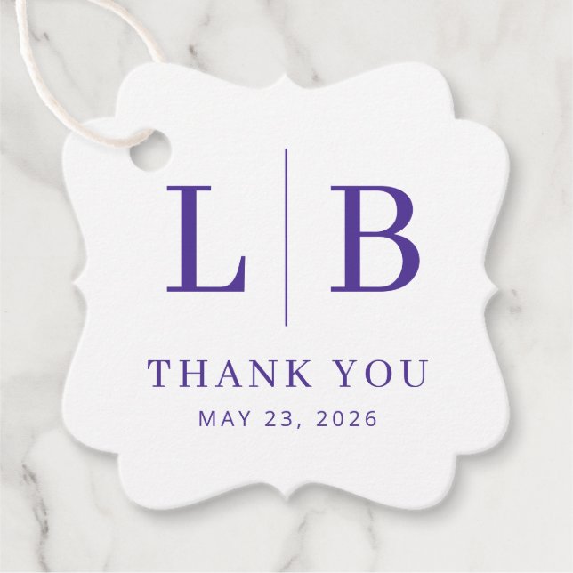 Elegant Purple Initials Favor Tags (Front)