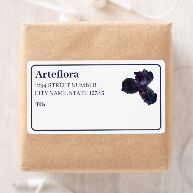 Elegant Purple Iris Florist Shop Custom Shipping Label (Insitu)