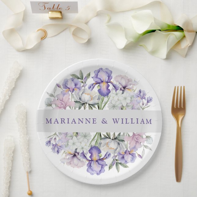 Elegant Purple Iris Romantic Floral Wedding  Paper Plates (Wedding)