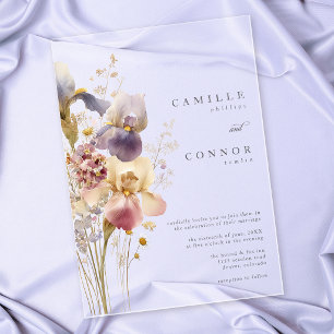 Elegant Purple Iris Watercolor Garden Wedding Acrylic Invitations