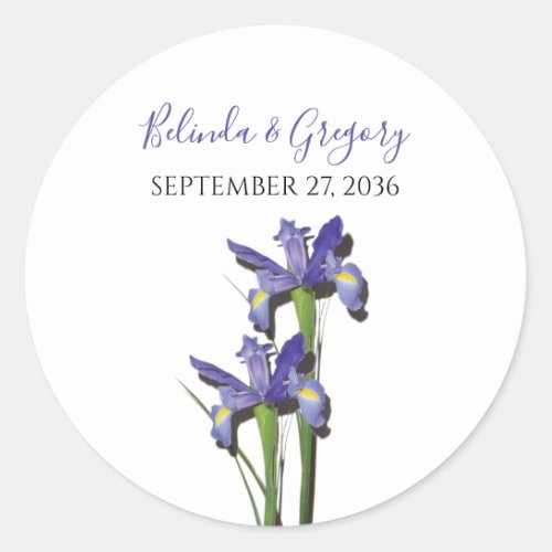 Elegant Purple Iris Wedding Classic Round Sticker