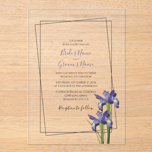 Elegant Purple Iris Wedding Invitations (Front)