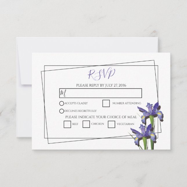 Elegant Purple Iris Wedding RSVP Cards (Front)