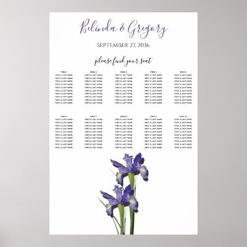 Elegant Purple Iris Wedding Seating Chart