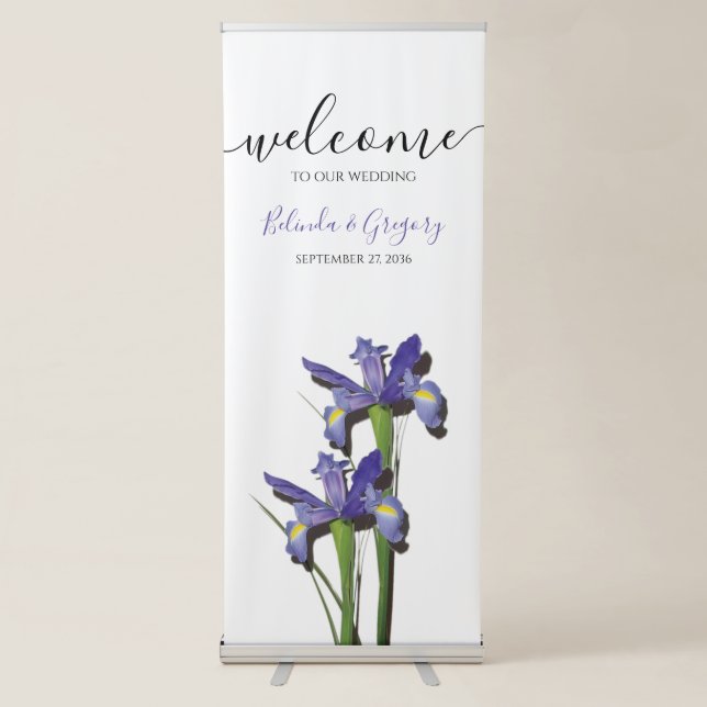 Elegant Purple Iris Wedding Welcome Sign (Front)