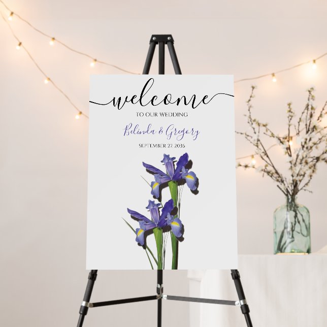 Elegant Purple Iris Wedding Welcome Sign (In Situ (Stand))