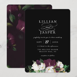 Elegant Purple Ivory Floral Bouquet Wedding Invitation