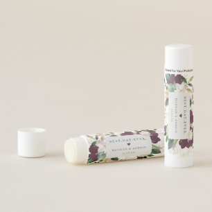 Elegant Purple Ivory Floral Wedding Favor Lip Balm
