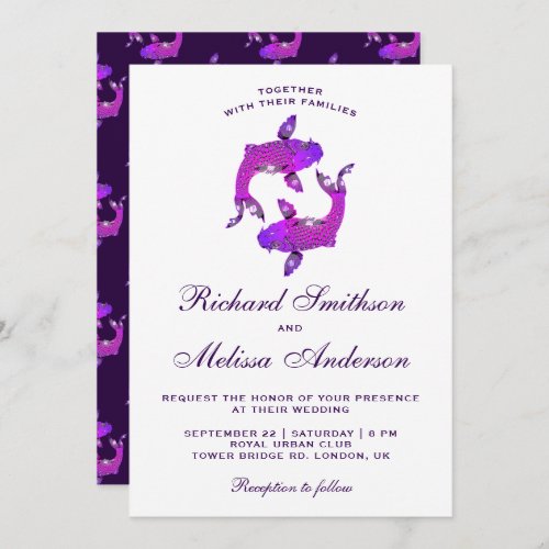 Elegant Purple Koi Fish Wedding Invitation