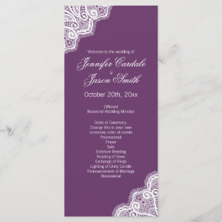Elegant Purple Lace Edge Vertical Wedding Programs