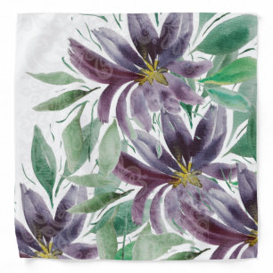 Elegant Purple Lace Lotus Watercolor Bandana