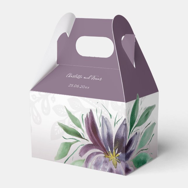 Elegant Purple Lace Lotus Watercolor Favor Boxes (Front Side)