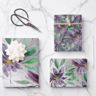 Elegant Purple Lace Lotus Watercolor Wrapping Paper Sheets