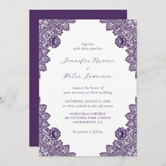 Elegant Purple Lace Wedding Invitation