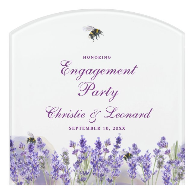 Elegant Purple Lavander Engagement Party Door Sign (Contour Front)