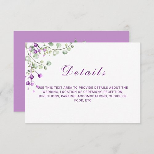 Elegant Purple Lavander Flowers Wedding Details En Enclosure Card