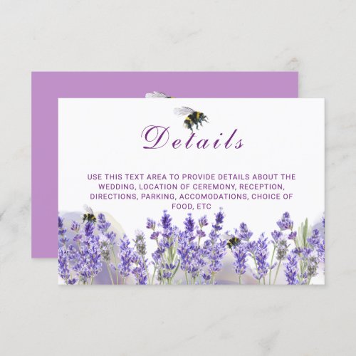 Elegant Purple Lavander Flowers Wedding Details Enclosure Card