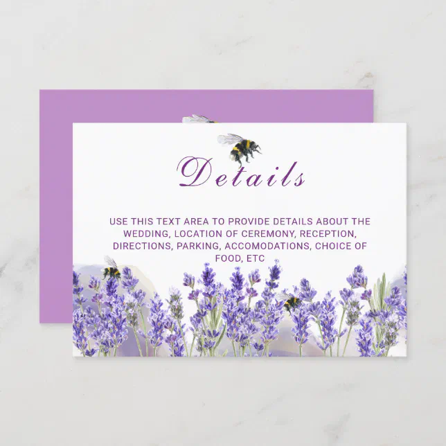 Elegant Purple Lavander Flowers Wedding Details Enclosure Card | Zazzle