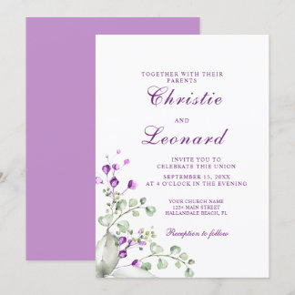 Elegant Purple Lavander Flowers Wedding Invitation