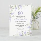 Elegant Purple Lavender 80th Birthday Invite (Standing Front)