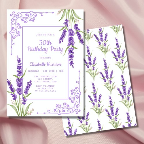 Elegant Purple Lavender Antique Frame Birthday Invitation