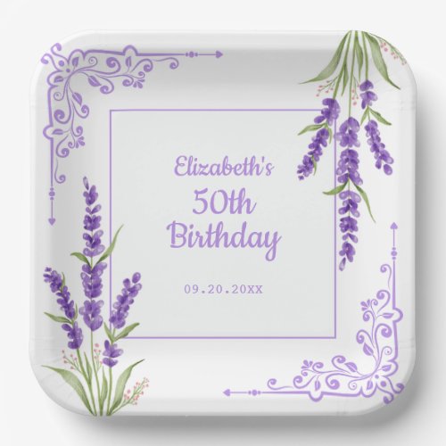 Elegant Purple Lavender Antique Frame Birthday Paper Plates