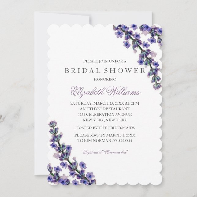 Elegant Purple Lavender Bridal Shower Invitation (Front)