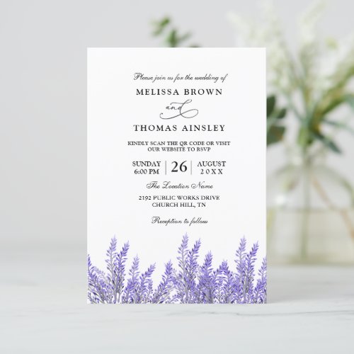 Elegant Purple Lavender Budget Qr Code Wedding Invitation