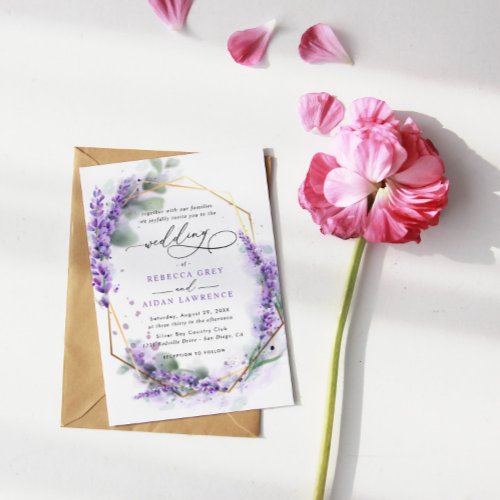 Elegant Purple Lavender Budget QR Code Wedding Invitation
