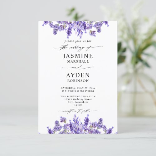 Elegant Purple Lavender Budget QR Code Wedding Invitation