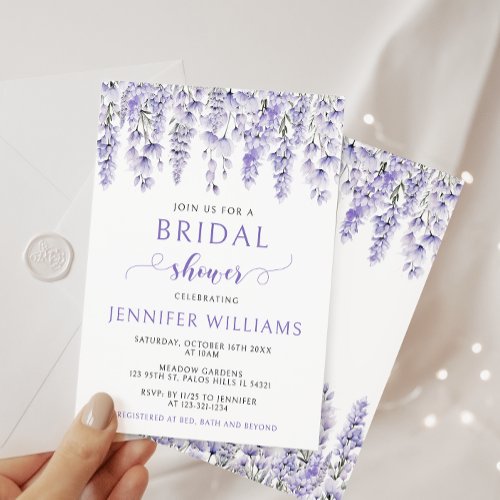 Elegant purple lavender floral bridal shower invitation