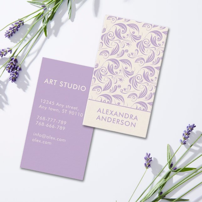 Elegant Purple Lavender Floral Pattern  Business Card (Creator Uploaded)