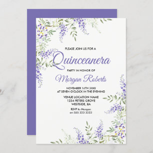 Elegant Purple Lavender Floral Quinceanera Invite