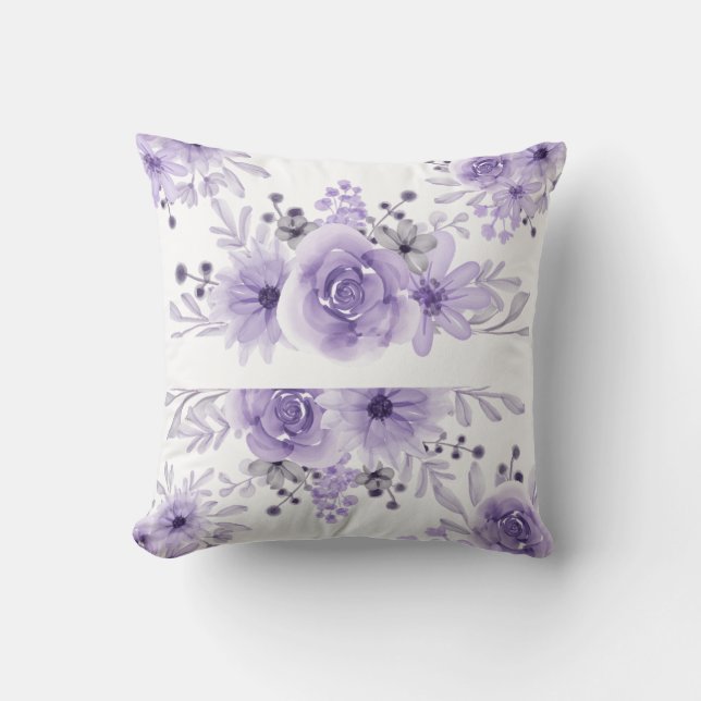Elegant Purple Lavender Floral Watercolor Throw Pillow (Front)