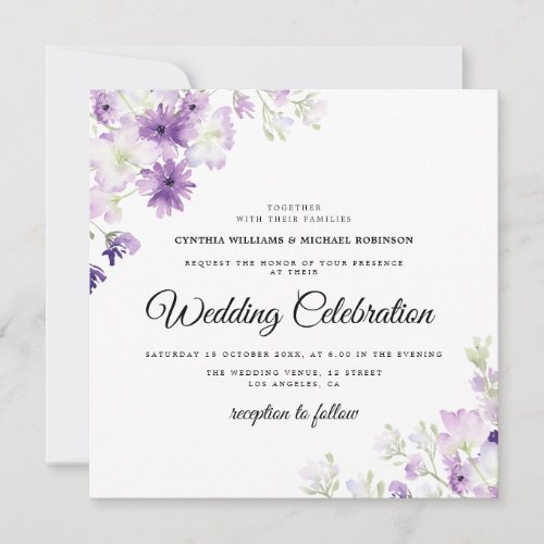 elegant purple lavender floral wedding invitation