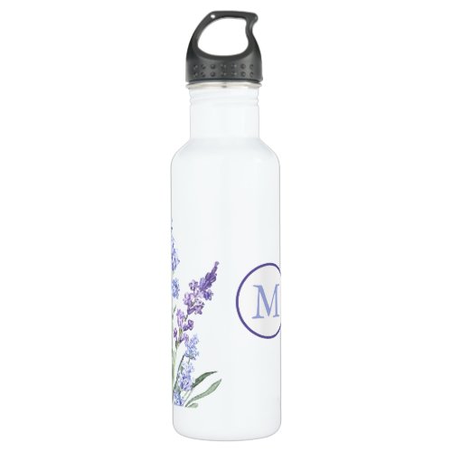 Elegant Purple Lavender Flower Monogram Stainless Steel Water Bottle