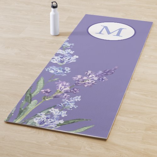 Elegant Purple Lavender Flower Monogram Yoga Mat